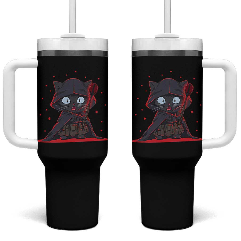 Funny Cat Vader Kitten Playing Darts Tumbler With Handle Space Scifi Dartist Gift - Wonder Print Shop