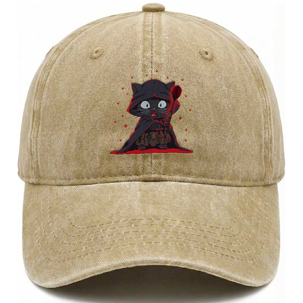 Funny Cat Vader Kitten Playing Darts Washed Cotton Baseball Cap Space Scifi Dartist Gift