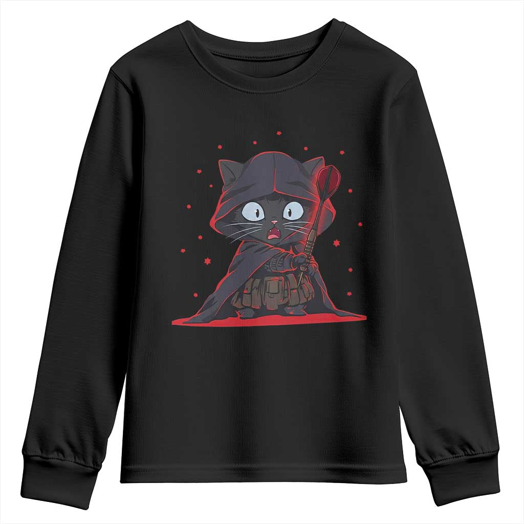 Funny Cat Vader Kitten Playing Darts Youth Sweatshirt Space Scifi Dartist Gift - Wonder Print Shop
