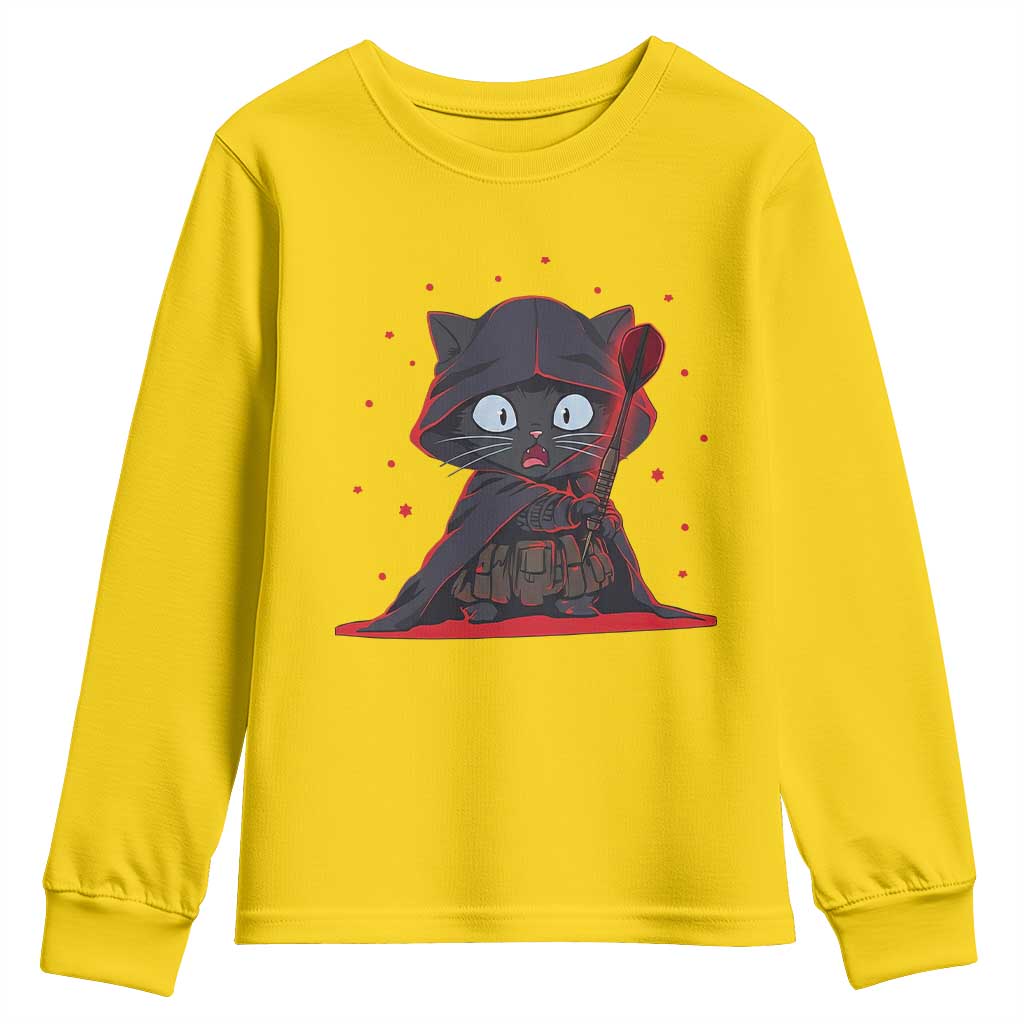 Funny Cat Vader Kitten Playing Darts Youth Sweatshirt Space Scifi Dartist Gift - Wonder Print Shop
