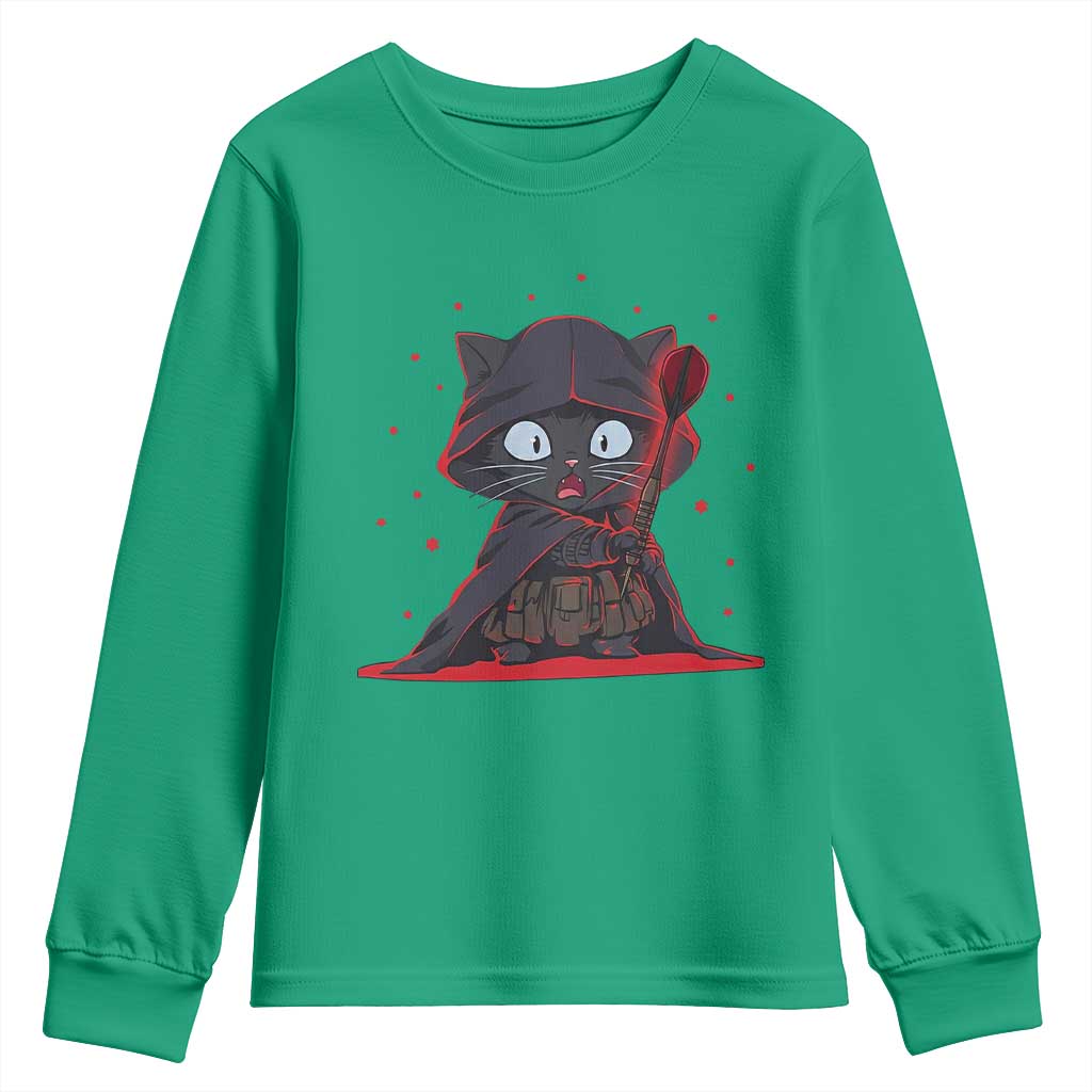 Funny Cat Vader Kitten Playing Darts Youth Sweatshirt Space Scifi Dartist Gift - Wonder Print Shop
