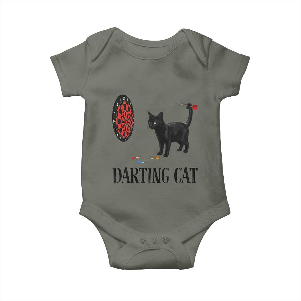 Funny Black Cat Darts Player Baby Onesie Darting Cat Dartist Gift - Wonder Print Shop