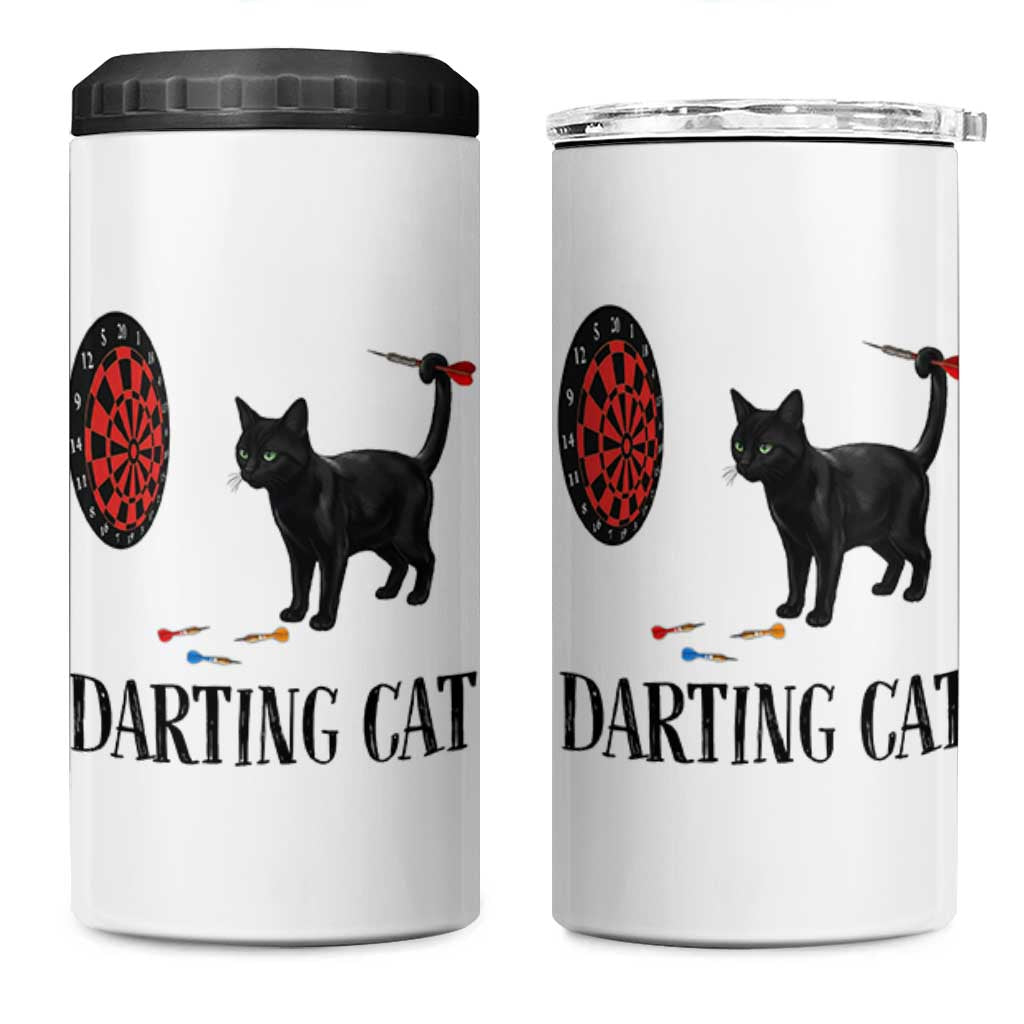 Funny Black Cat Darts Player 4 in 1 Can Cooler Tumbler Darting Cat Dartist Gift - Wonder Print Shop