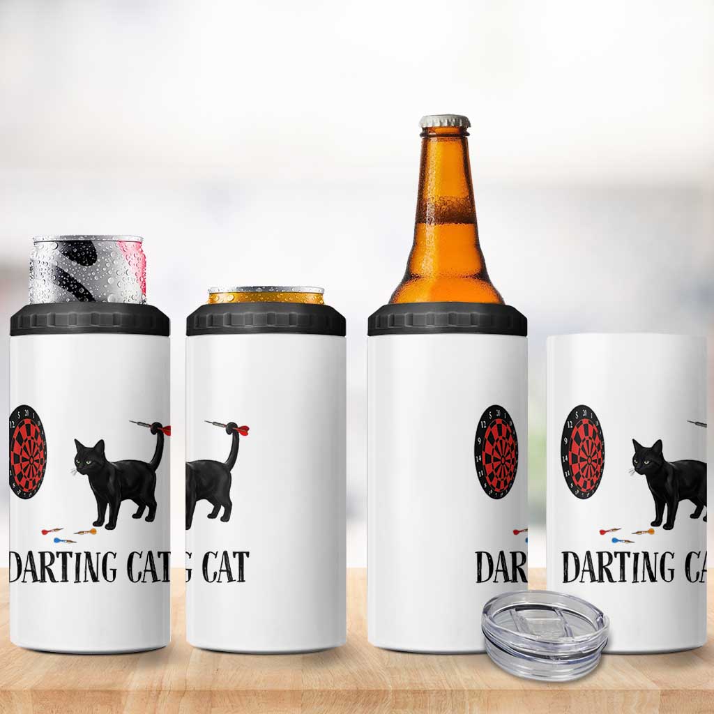 Funny Black Cat Darts Player 4 in 1 Can Cooler Tumbler Darting Cat Dartist Gift - Wonder Print Shop