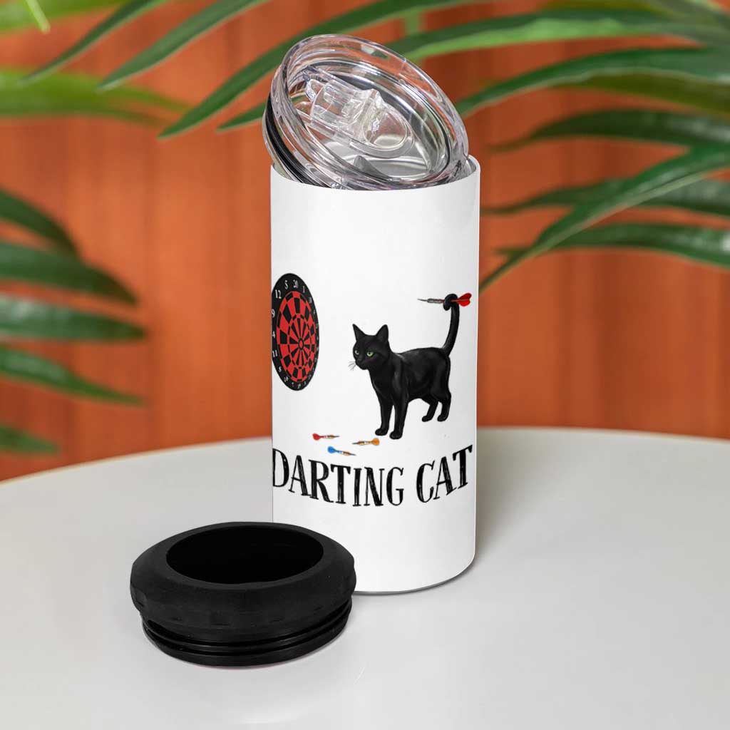Funny Black Cat Darts Player 4 in 1 Can Cooler Tumbler Darting Cat Dartist Gift - Wonder Print Shop