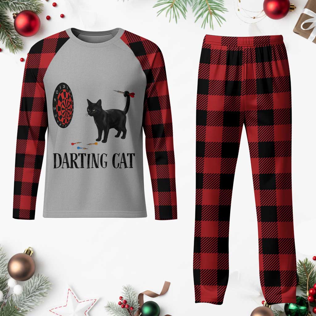 Funny Black Cat Darts Player Plaid Pajama Set Darting Cat Dartist Gift - Wonder Print Shop