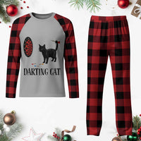 Funny Black Cat Darts Player Plaid Pajama Set Darting Cat Dartist Gift - Wonder Print Shop