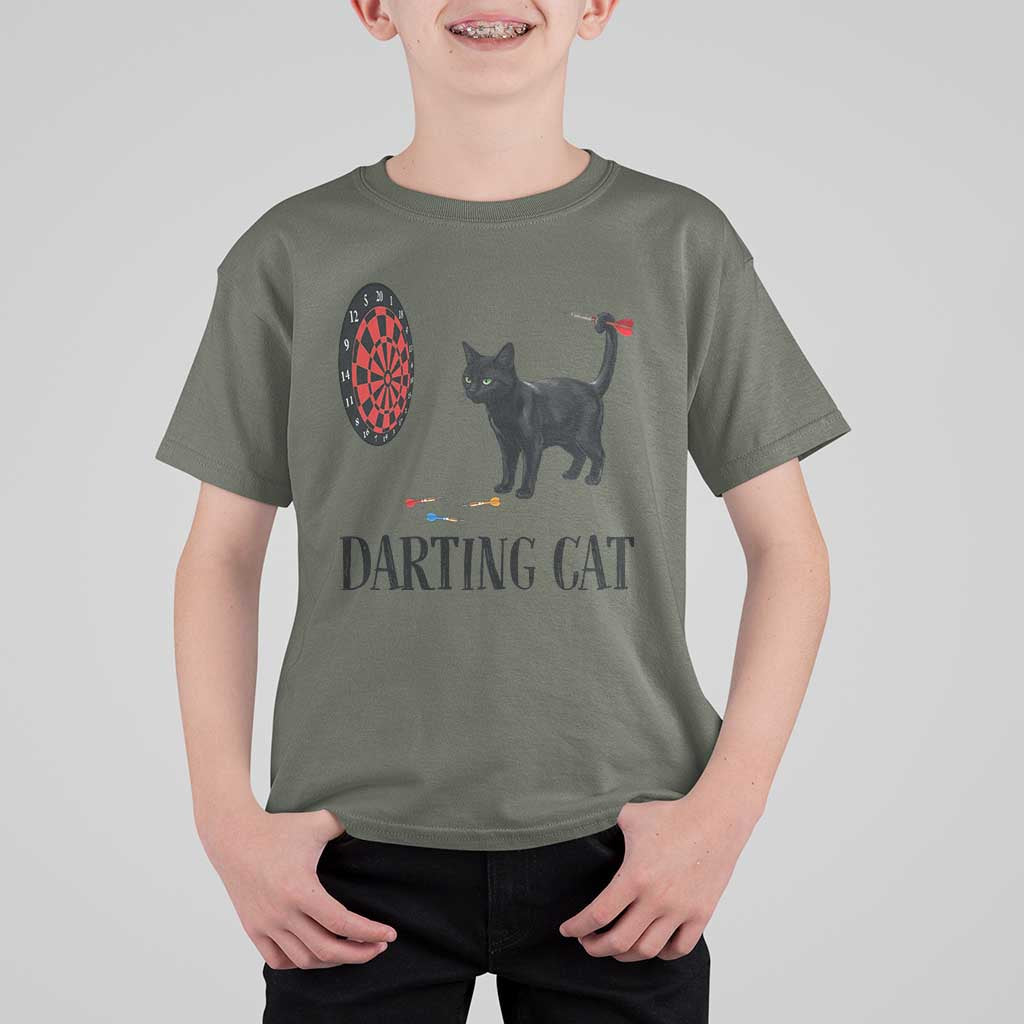 Funny Black Cat Darts Player T Shirt For Kid Darting Cat Dartist Gift - Wonder Print Shop