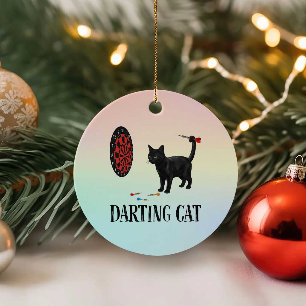 Funny Black Cat Darts Player Ceramic Ornament Darting Cat Dartist Gift - Wonder Print Shop