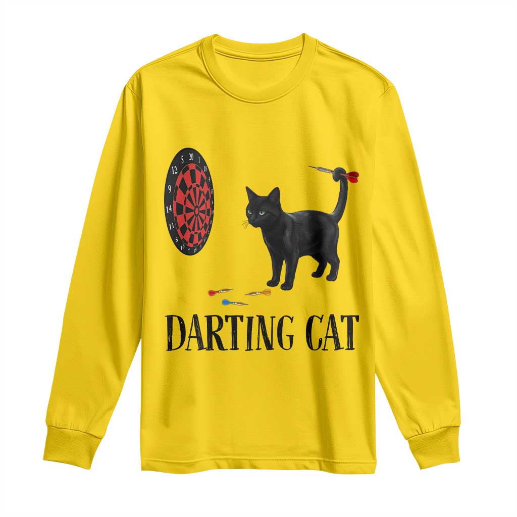 Funny Black Cat Darts Player Long Sleeve Shirt Darting Cat Dartist Gift - Wonder Print Shop