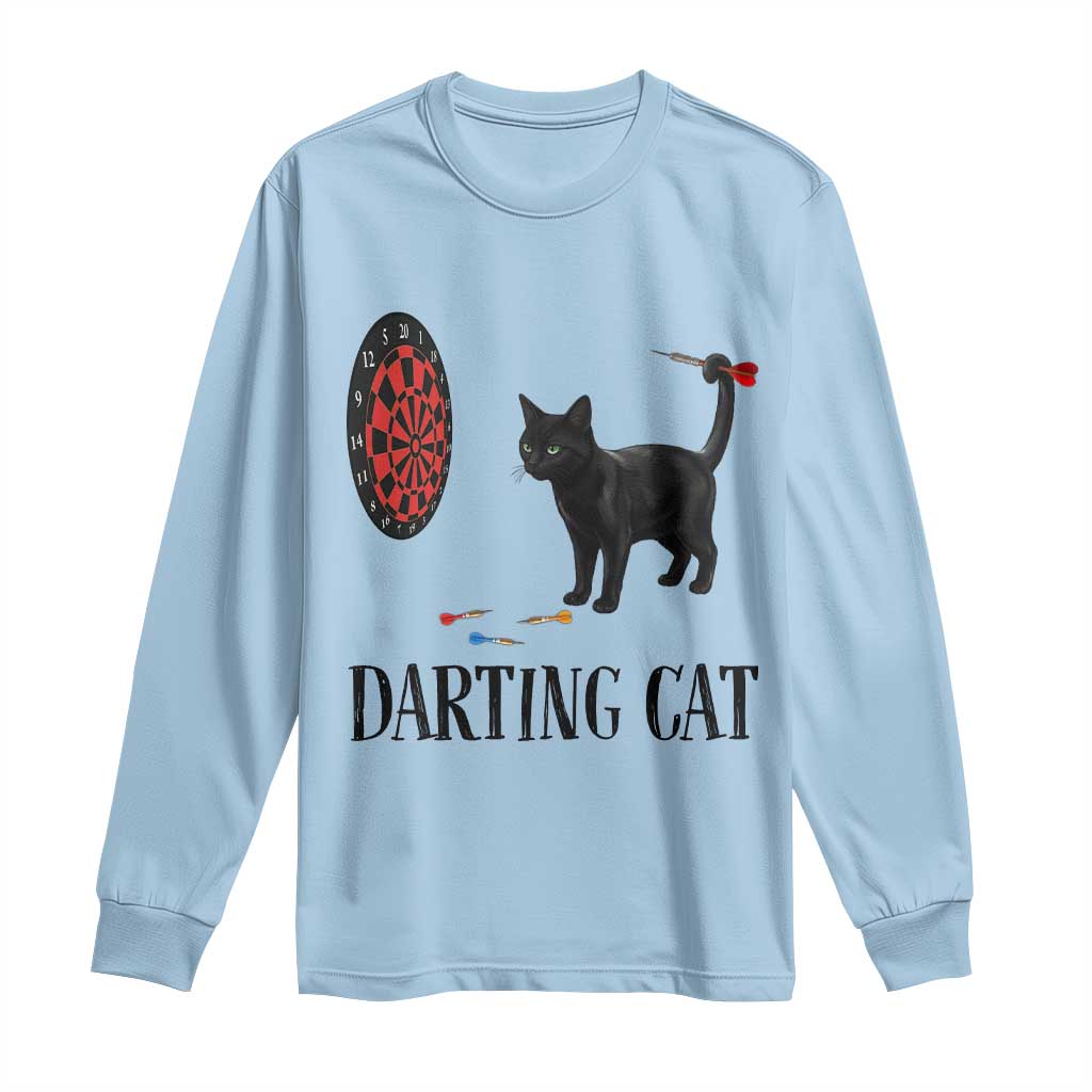 Funny Black Cat Darts Player Long Sleeve Shirt Darting Cat Dartist Gift - Wonder Print Shop