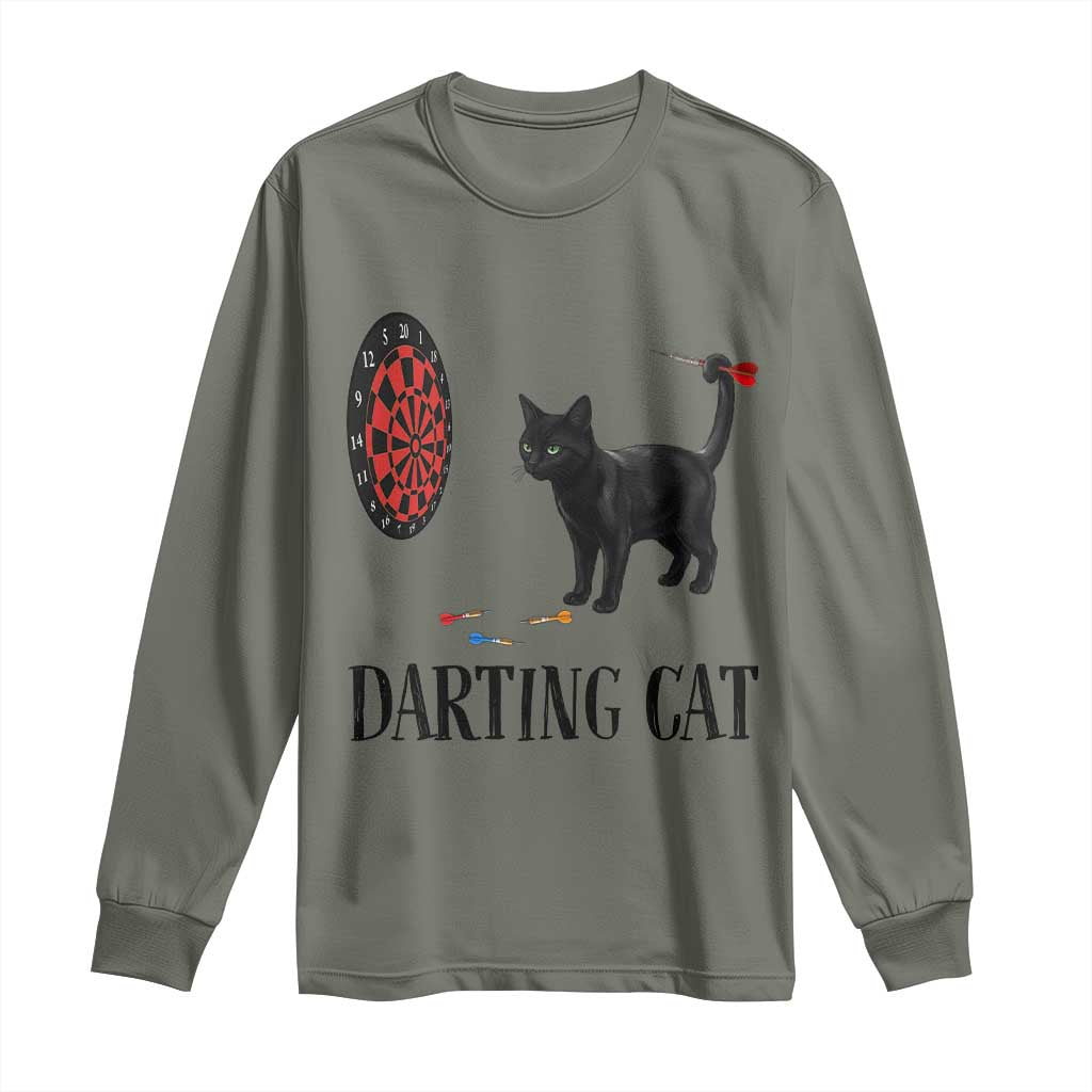 Funny Black Cat Darts Player Long Sleeve Shirt Darting Cat Dartist Gift - Wonder Print Shop