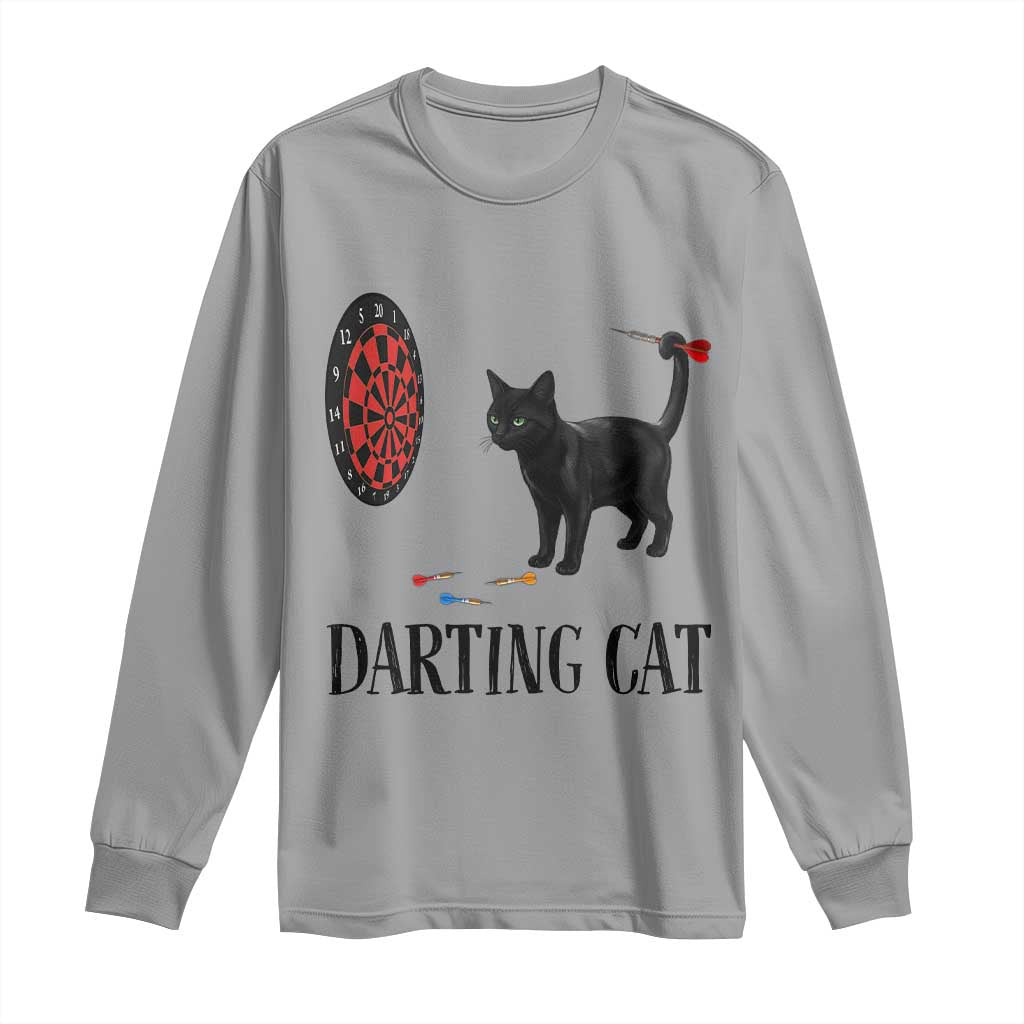 Funny Black Cat Darts Player Long Sleeve Shirt Darting Cat Dartist Gift - Wonder Print Shop