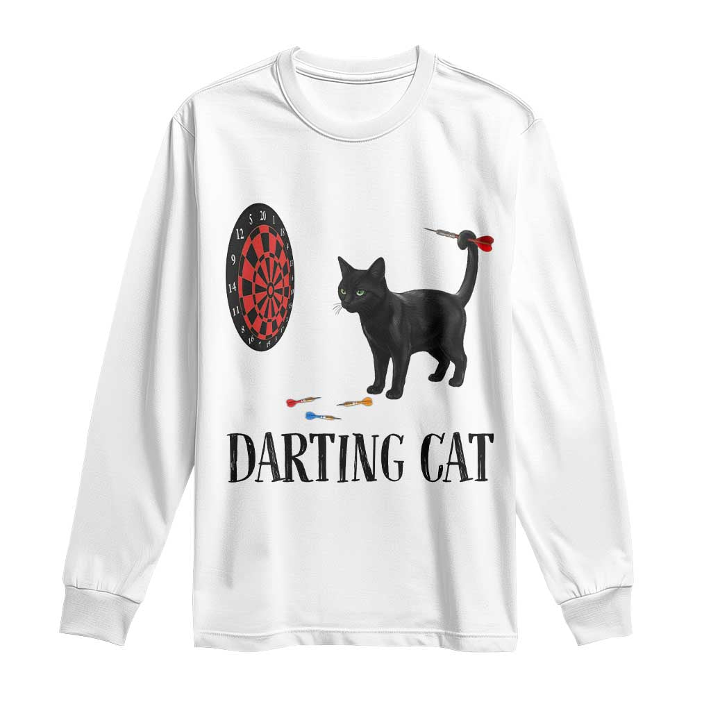Funny Black Cat Darts Player Long Sleeve Shirt Darting Cat Dartist Gift - Wonder Print Shop