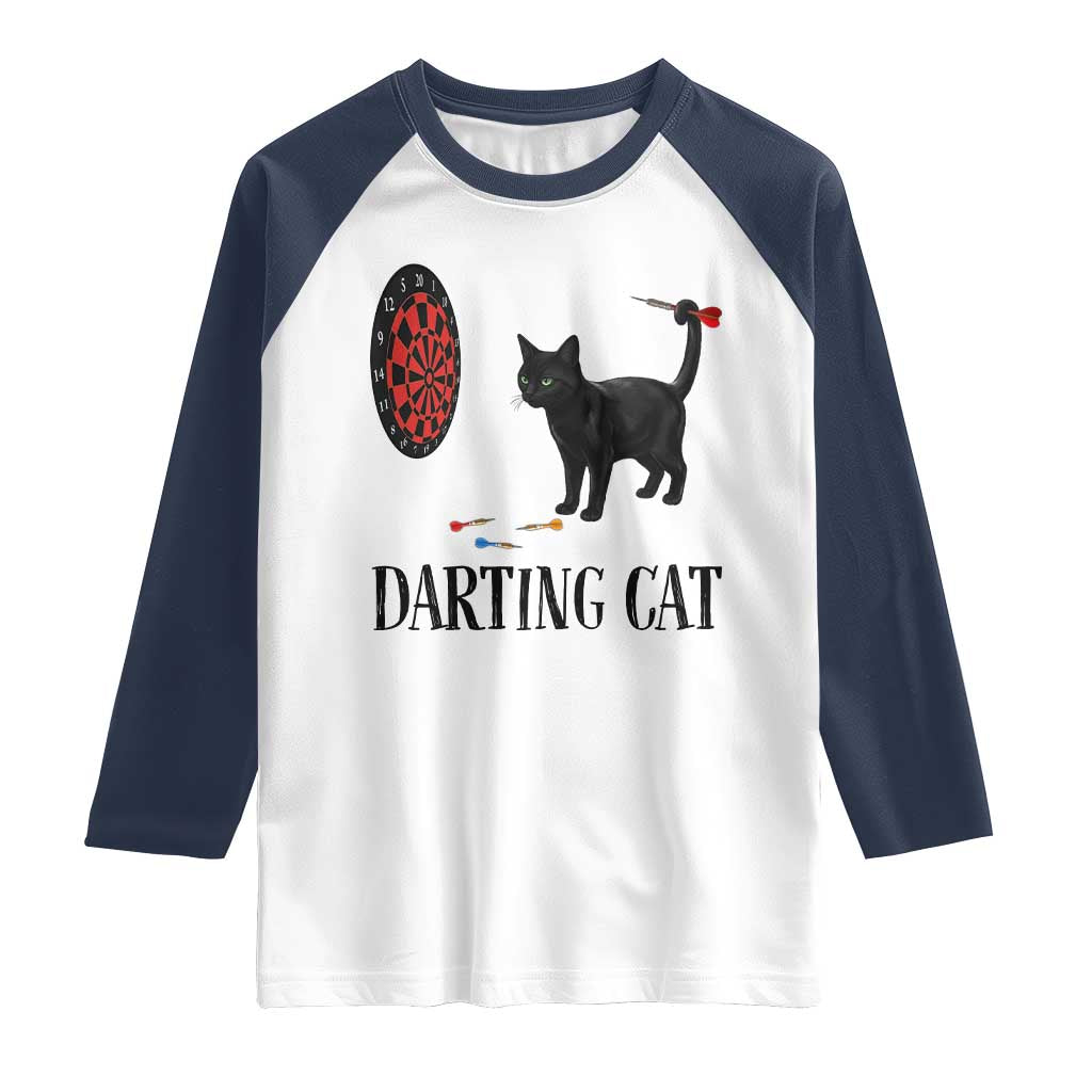 Funny Black Cat Darts Player Raglan Shirt Darting Cat Dartist Gift - Wonder Print Shop