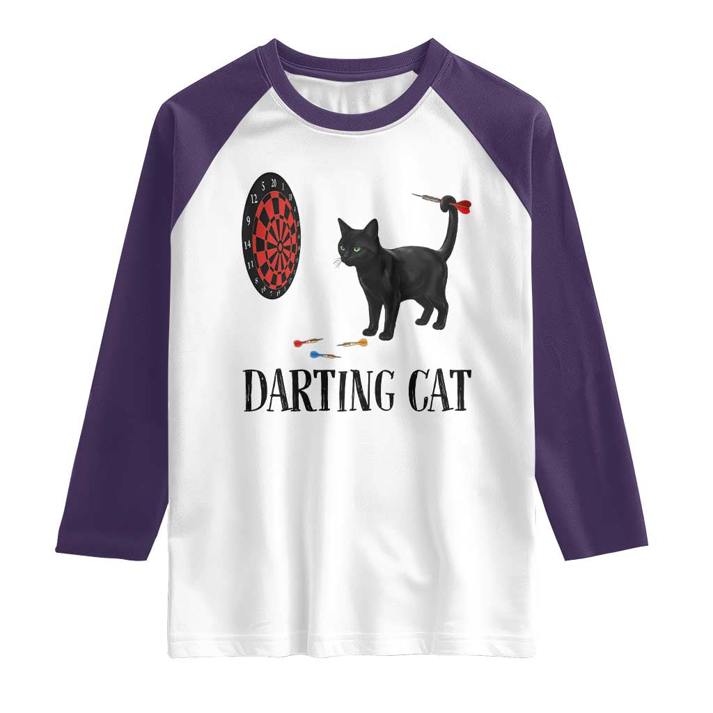 Funny Black Cat Darts Player Raglan Shirt Darting Cat Dartist Gift - Wonder Print Shop
