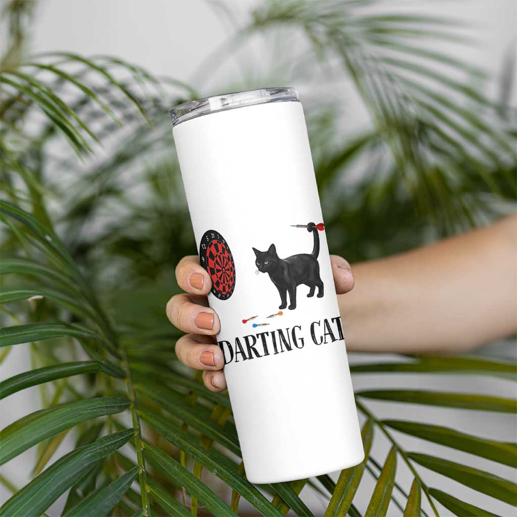 Funny Black Cat Darts Player Skinny Tumbler Darting Cat Dartist Gift - Wonder Print Shop