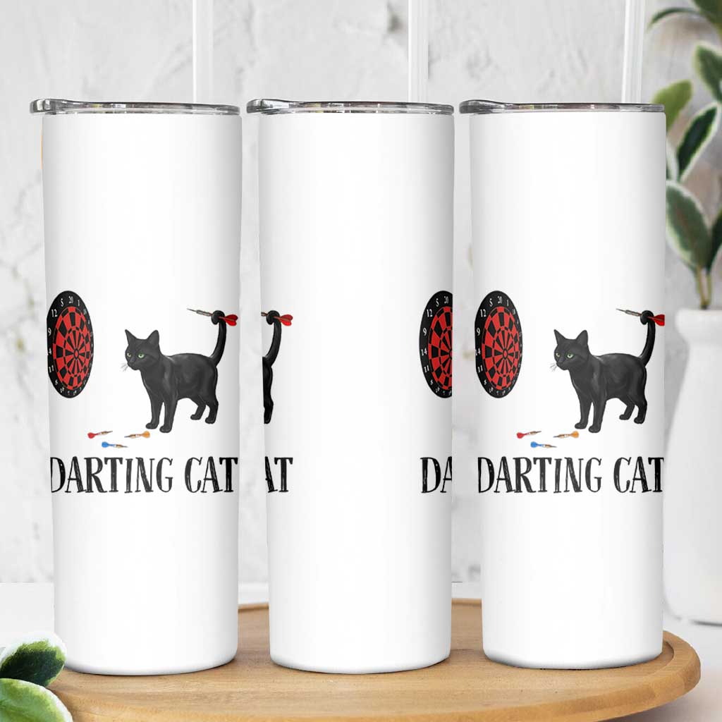 Funny Black Cat Darts Player Skinny Tumbler Darting Cat Dartist Gift - Wonder Print Shop