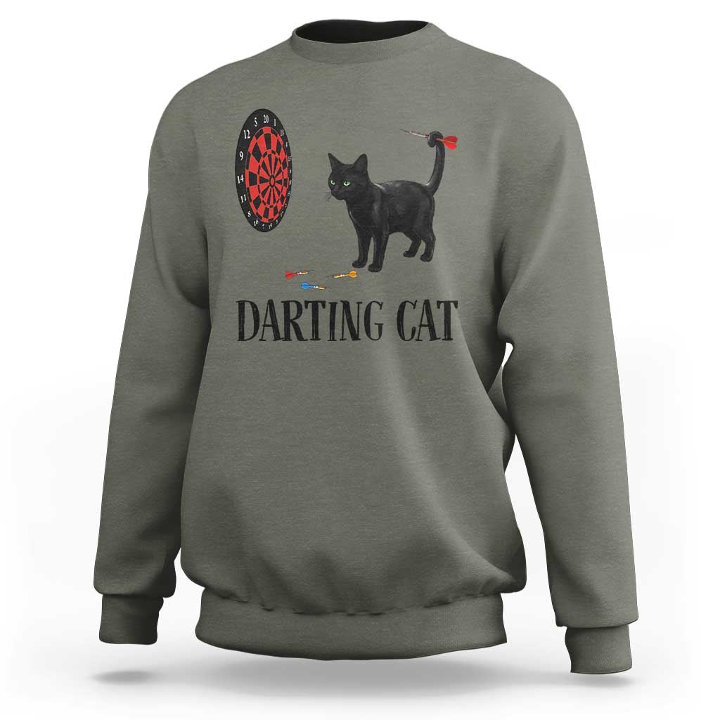 Funny Black Cat Darts Player Sweatshirt Darting Cat Dartist Gift - Wonder Print Shop