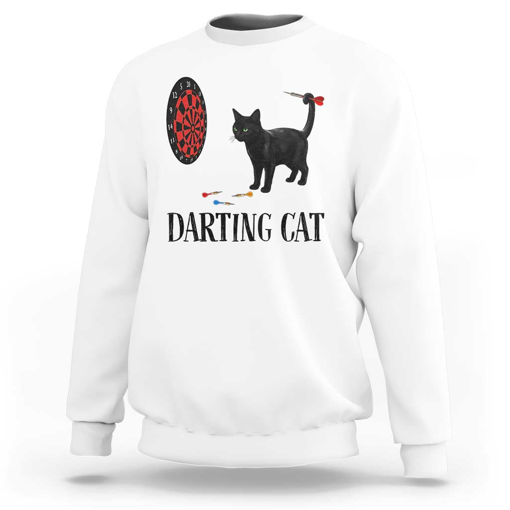 Funny Black Cat Darts Player Sweatshirt Darting Cat Dartist Gift - Wonder Print Shop