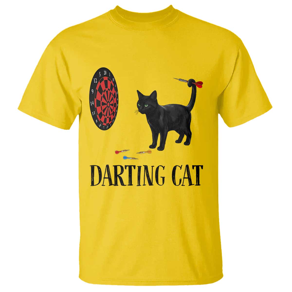 Funny Black Cat Darts Player T Shirt Darting Cat Dartist Gift - Wonder Print Shop