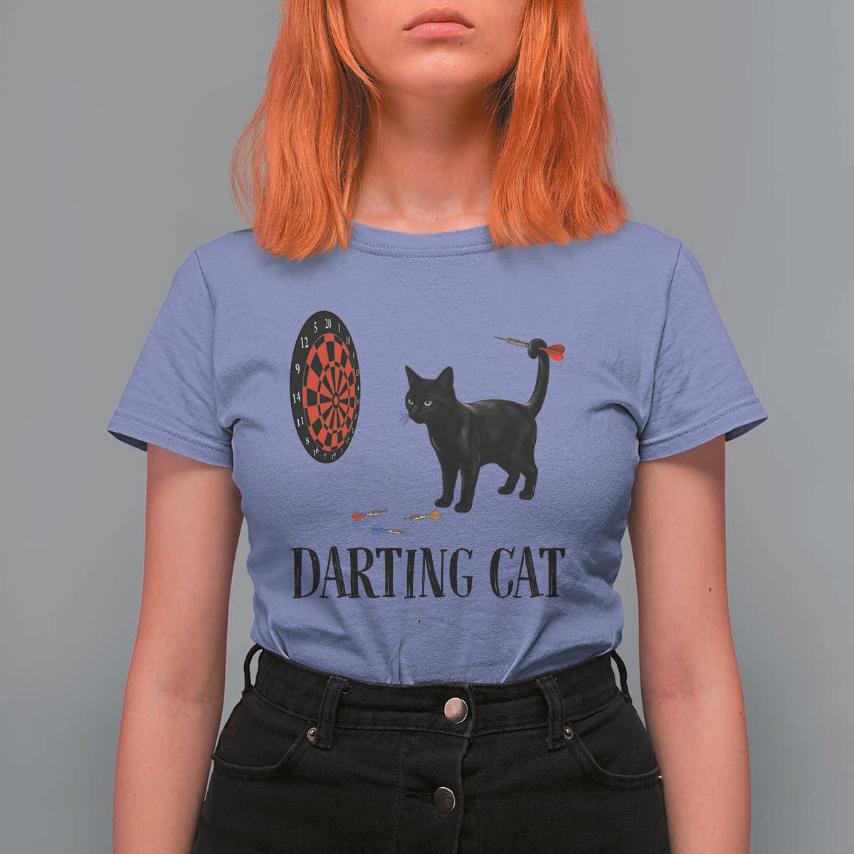 Funny Black Cat Darts Player T Shirt For Women Darting Cat Dartist Gift - Wonder Print Shop