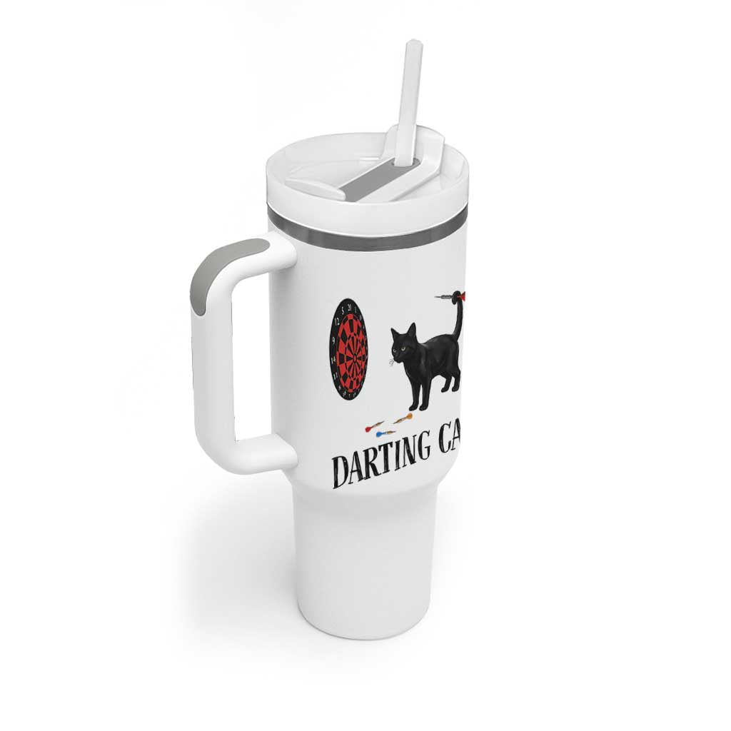 Funny Black Cat Darts Player Tumbler With Handle Darting Cat Dartist Gift - Wonder Print Shop