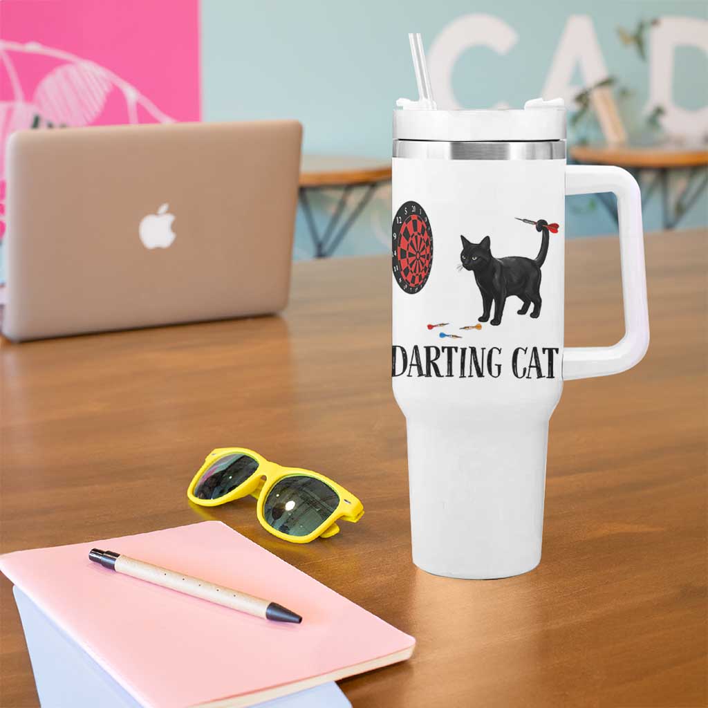 Funny Black Cat Darts Player Tumbler With Handle Darting Cat Dartist Gift - Wonder Print Shop