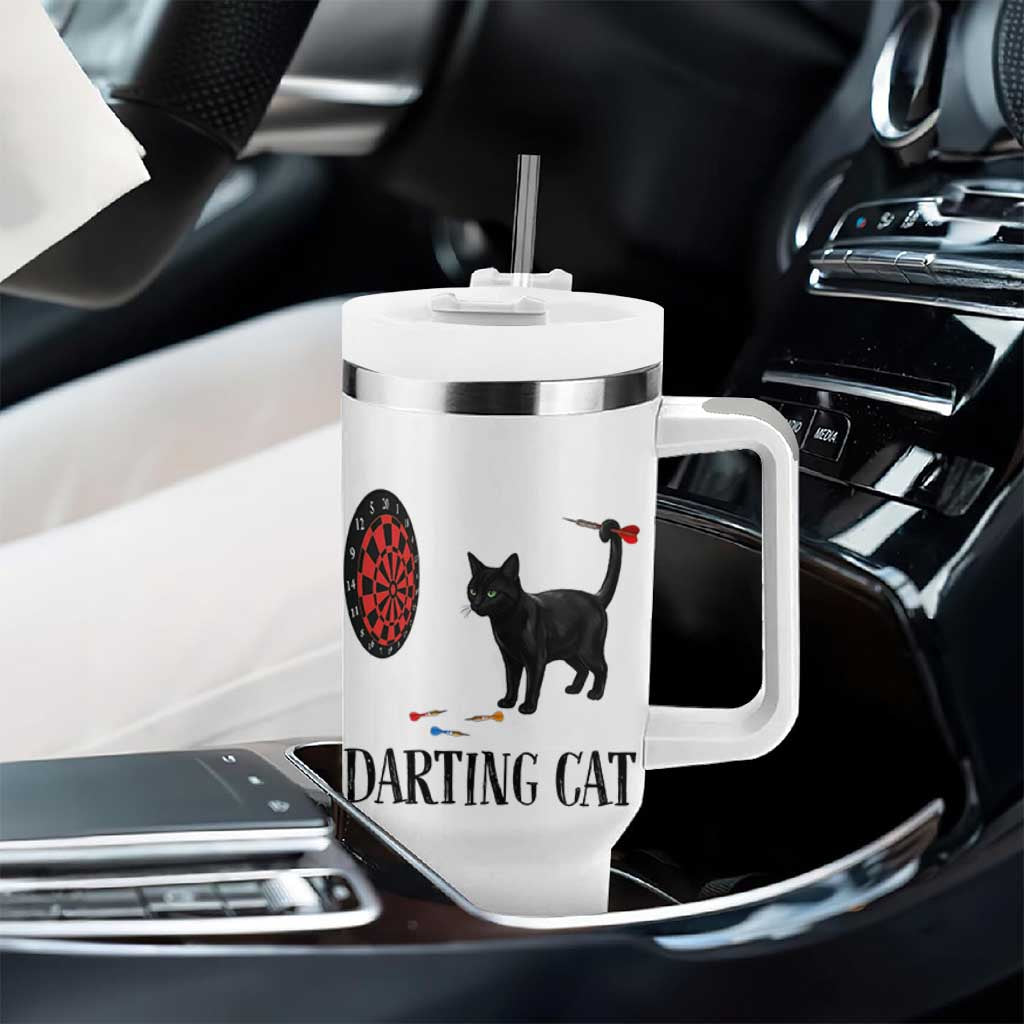 Funny Black Cat Darts Player Tumbler With Handle Darting Cat Dartist Gift - Wonder Print Shop