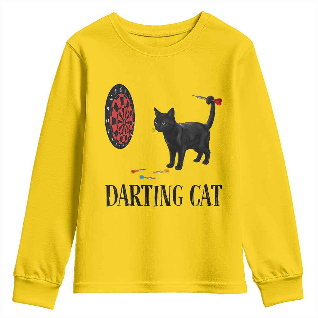 Funny Black Cat Darts Player Youth Sweatshirt Darting Cat Dartist Gift - Wonder Print Shop