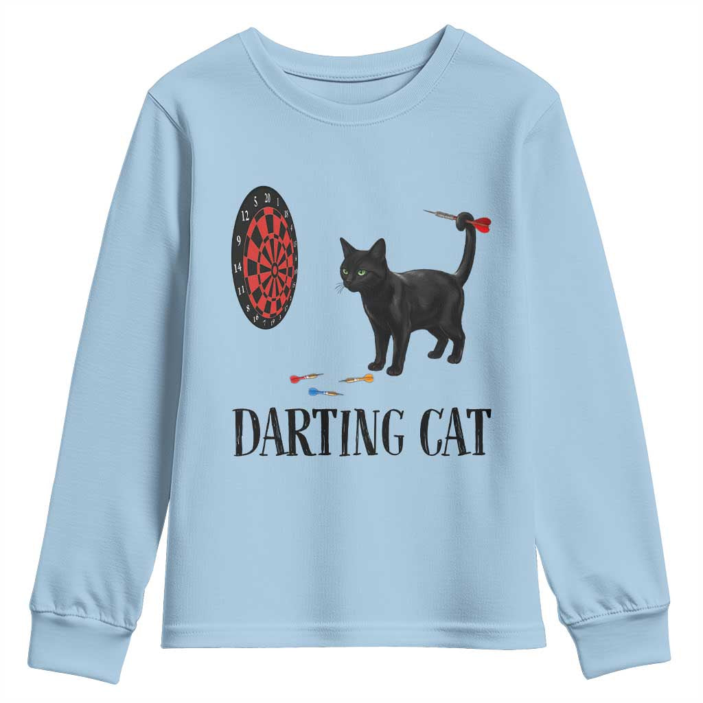 Funny Black Cat Darts Player Youth Sweatshirt Darting Cat Dartist Gift - Wonder Print Shop