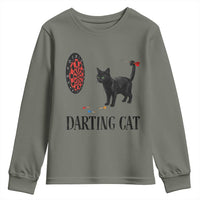 Funny Black Cat Darts Player Youth Sweatshirt Darting Cat Dartist Gift - Wonder Print Shop