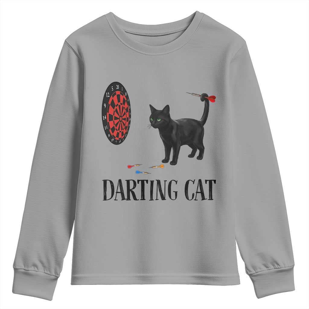 Funny Black Cat Darts Player Youth Sweatshirt Darting Cat Dartist Gift - Wonder Print Shop