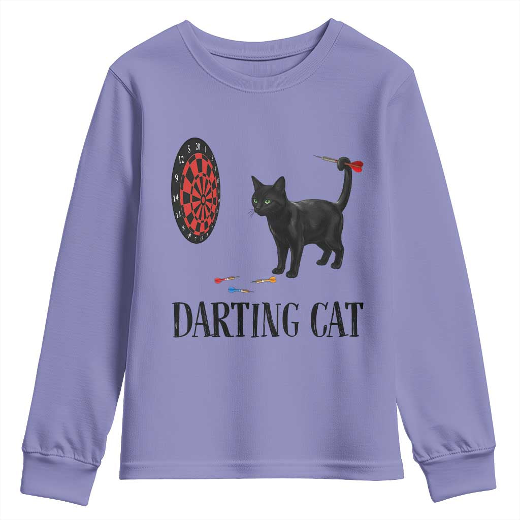 Funny Black Cat Darts Player Youth Sweatshirt Darting Cat Dartist Gift - Wonder Print Shop