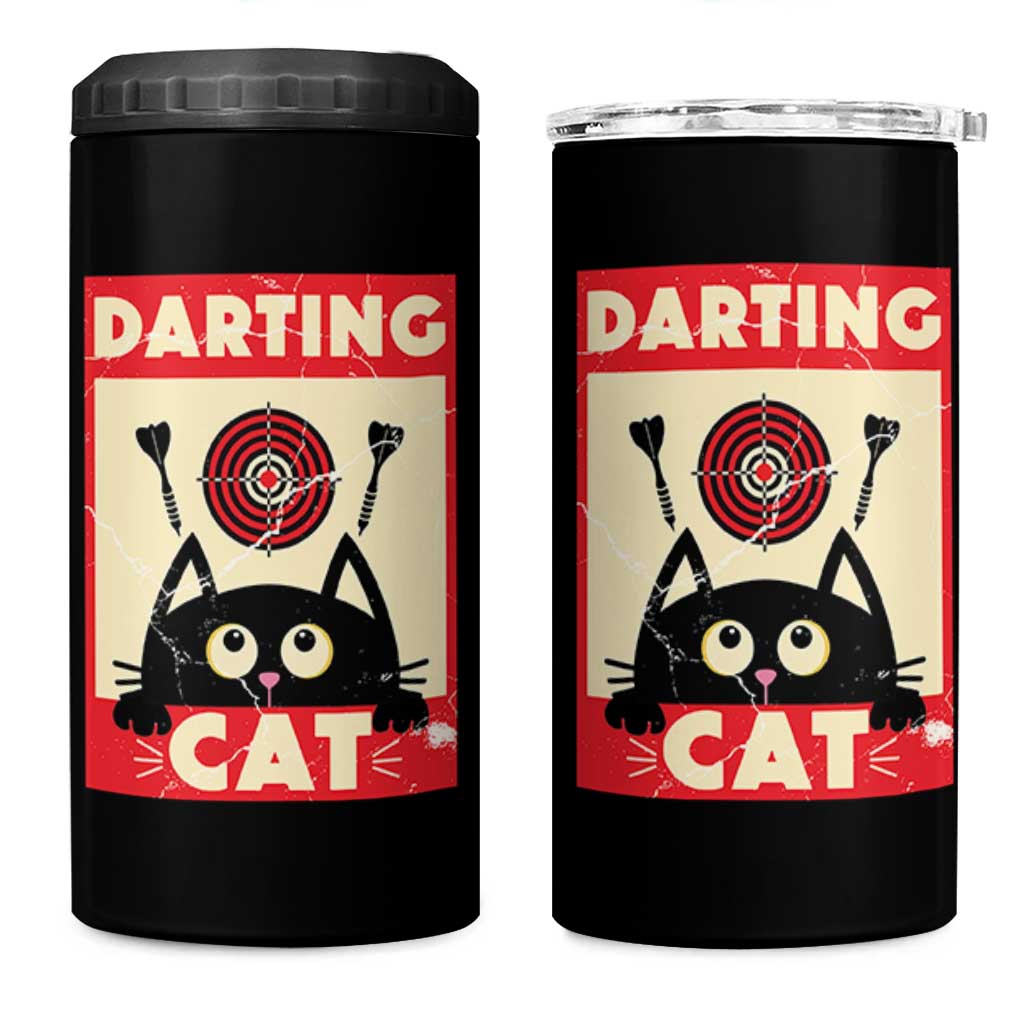 Black Cat Dart Thrower 4 in 1 Can Cooler Tumbler Cat Lover Dartist Gift - Wonder Print Shop