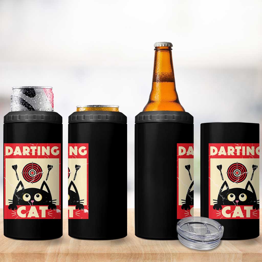 Black Cat Dart Thrower 4 in 1 Can Cooler Tumbler Cat Lover Dartist Gift - Wonder Print Shop