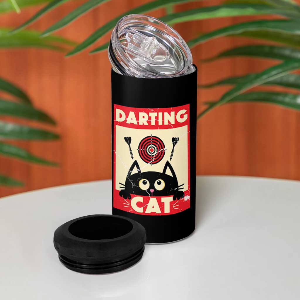 Black Cat Dart Thrower 4 in 1 Can Cooler Tumbler Cat Lover Dartist Gift - Wonder Print Shop