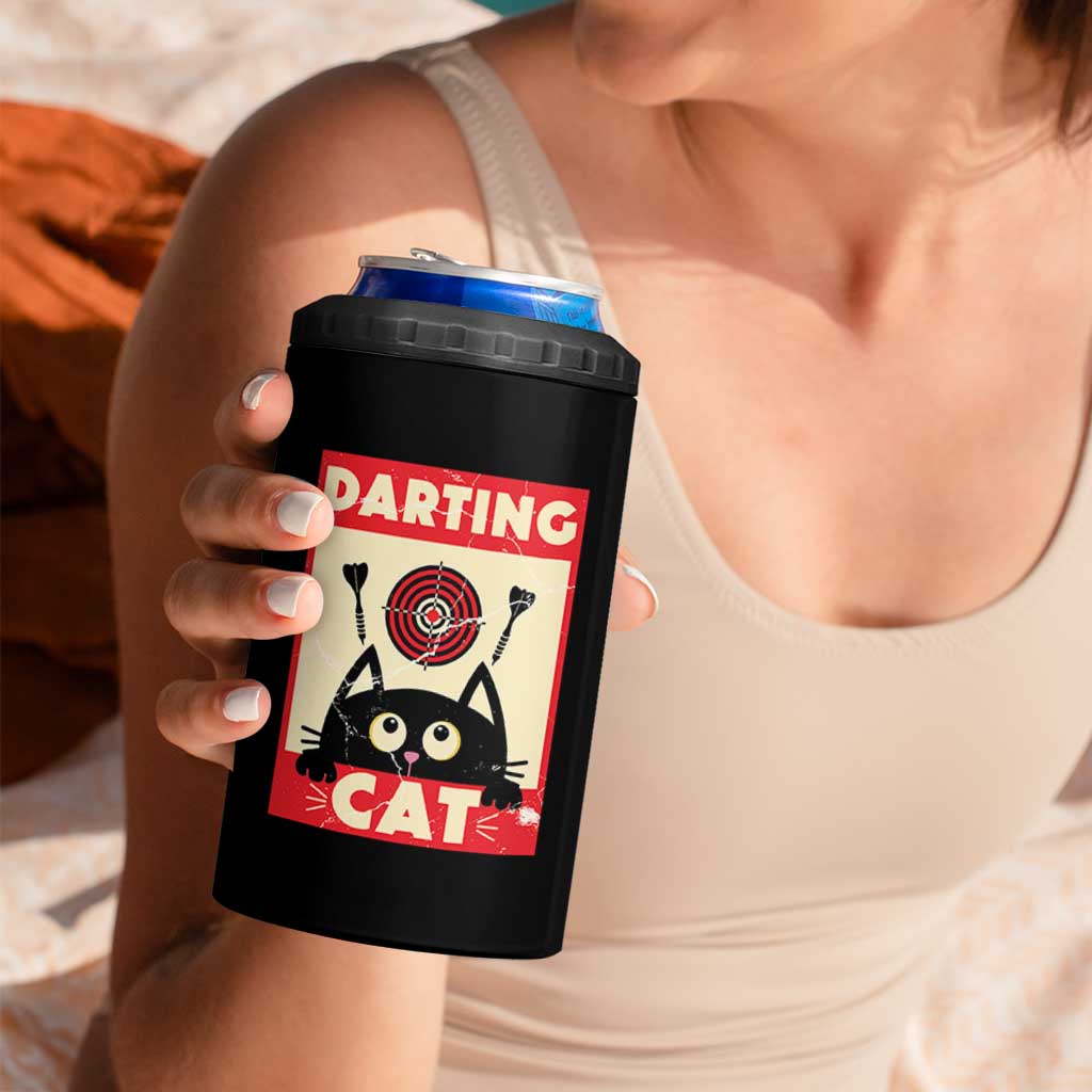 Black Cat Dart Thrower 4 in 1 Can Cooler Tumbler Cat Lover Dartist Gift - Wonder Print Shop