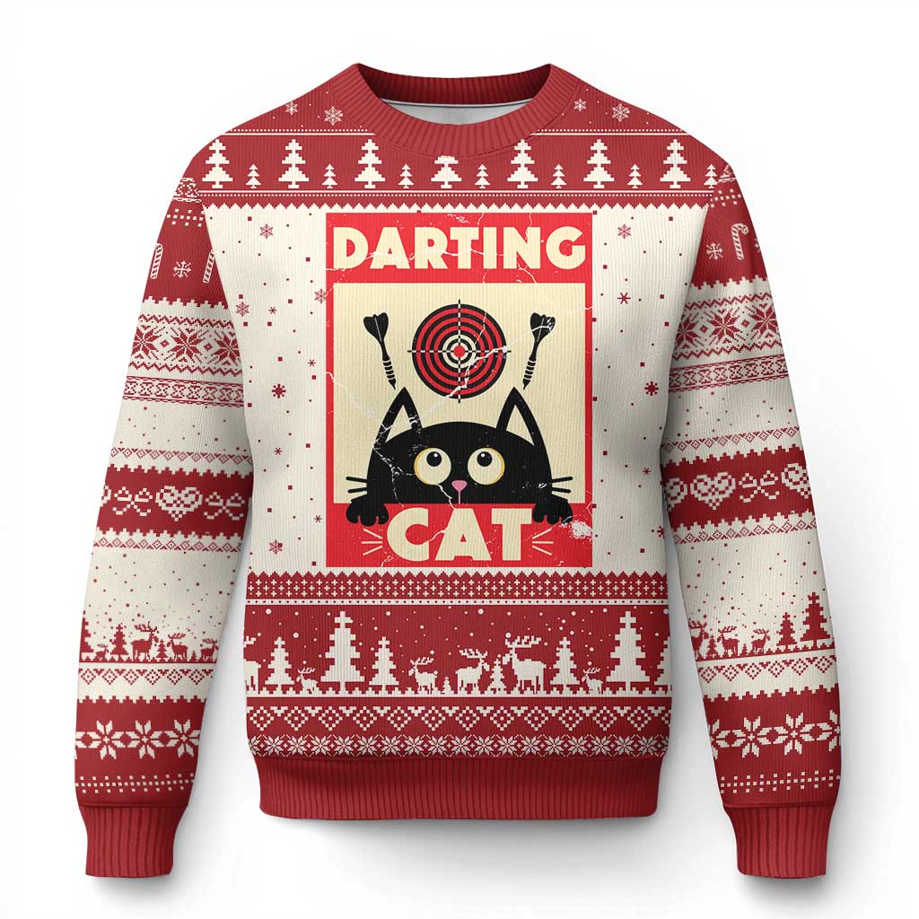 Black Cat Dart Thrower Ugly Christmas Sweater Cat Lover Dartist Gift - Wonder Print Shop