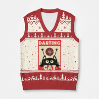 Black Cat Dart Thrower V-Neck Knit Sweater Vest Cat Lover Dartist Gift - Wonder Print Shop