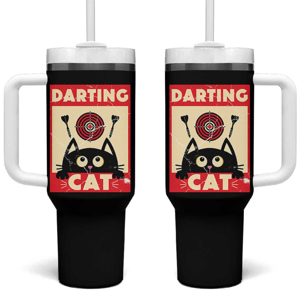 Black Cat Dart Thrower Tumbler With Handle Cat Lover Dartist Gift - Wonder Print Shop