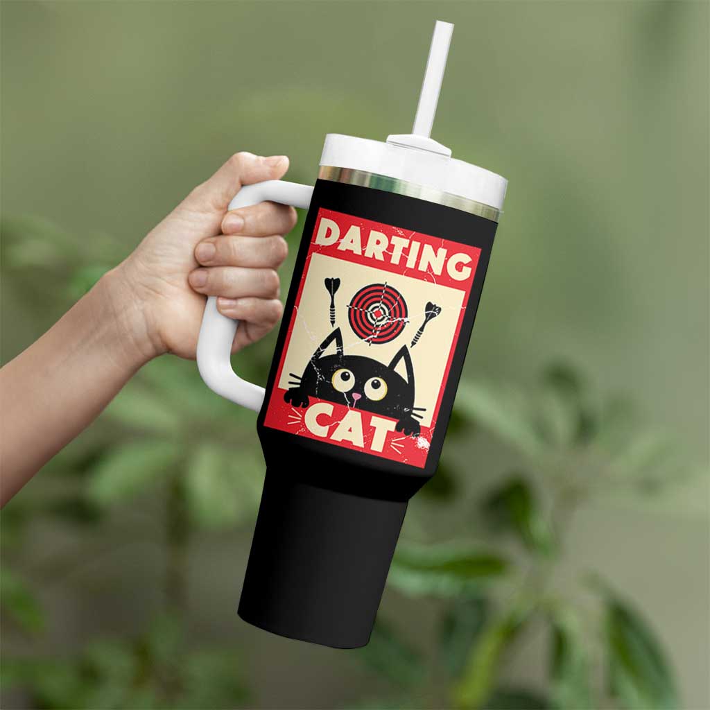 Black Cat Dart Thrower Tumbler With Handle Cat Lover Dartist Gift - Wonder Print Shop