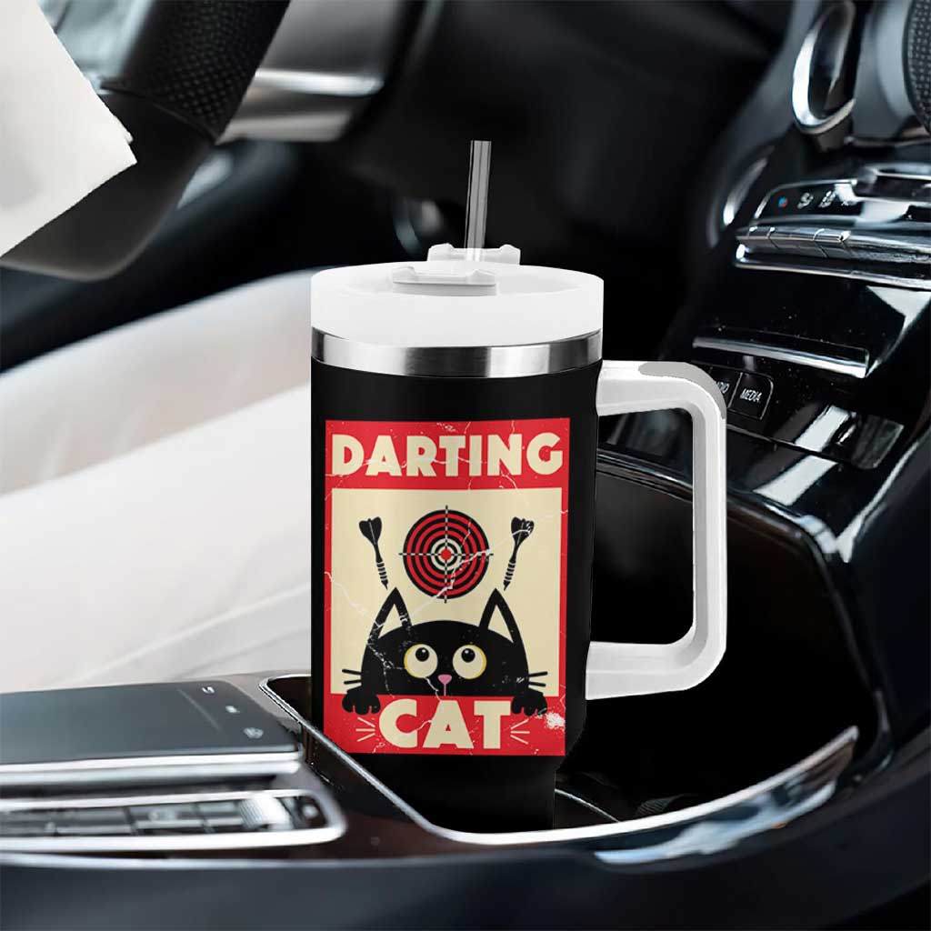 Black Cat Dart Thrower Tumbler With Handle Cat Lover Dartist Gift - Wonder Print Shop