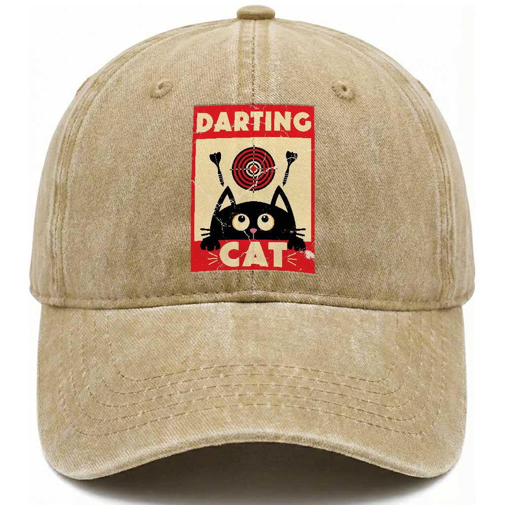 Black Cat Dart Thrower Washed Cotton Baseball Cap Cat Lover Dartist Gift