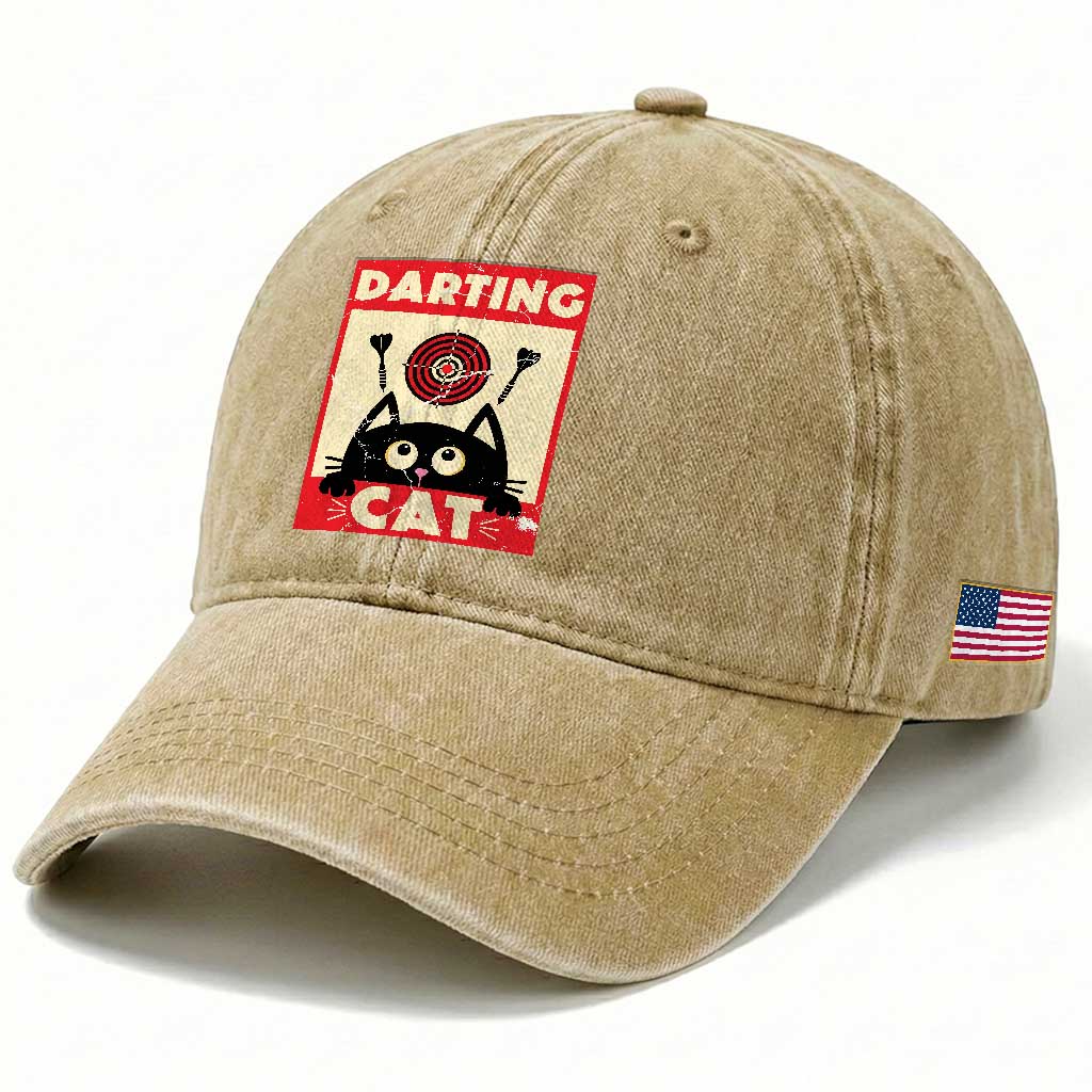 Black Cat Dart Thrower Washed Cotton Baseball Cap Cat Lover Dartist Gift