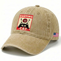 Black Cat Dart Thrower Washed Cotton Baseball Cap Cat Lover Dartist Gift