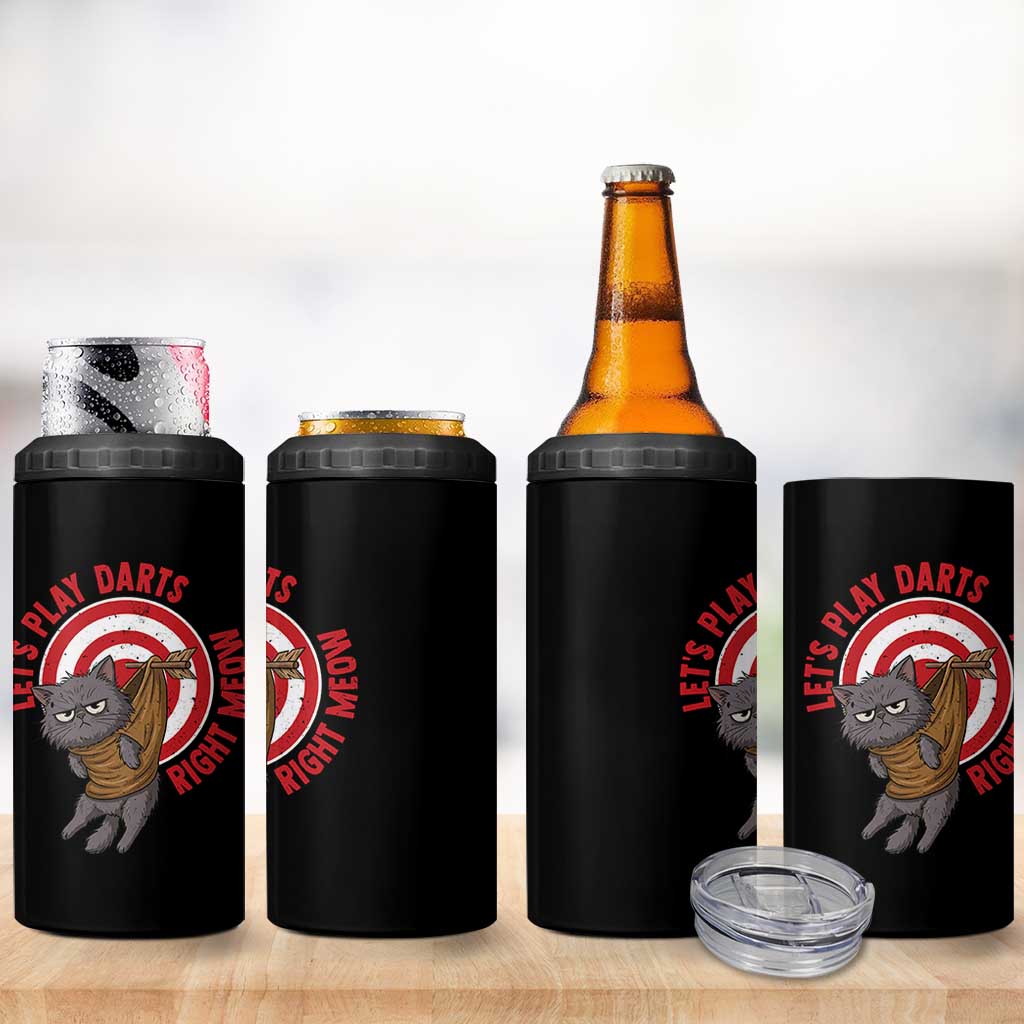 Funny Cat Darts Lover 4 in 1 Can Cooler Tumbler Lets Play Darts Right Meow - Wonder Print Shop