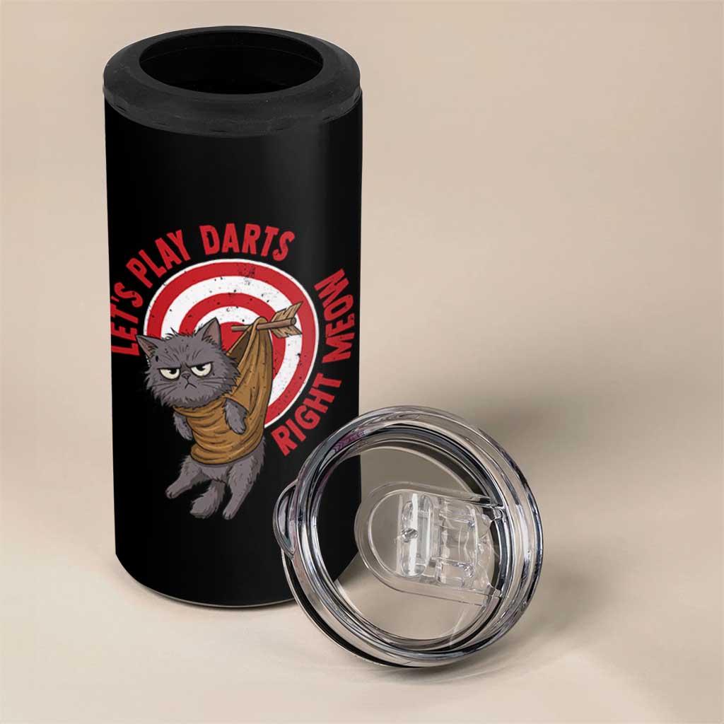 Funny Cat Darts Lover 4 in 1 Can Cooler Tumbler Lets Play Darts Right Meow - Wonder Print Shop