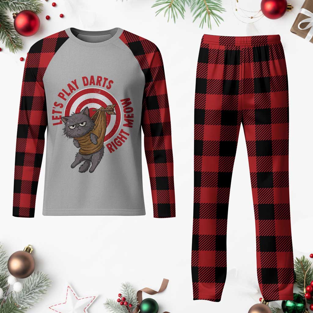 Funny Cat Darts Lover Plaid Pajama Set Lets Play Darts Right Meow - Wonder Print Shop