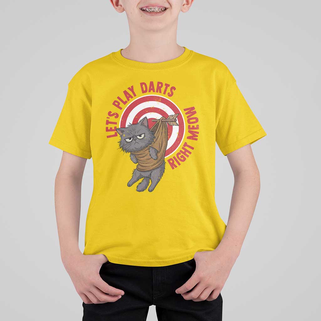 Funny Cat Darts Lover T Shirt For Kid Lets Play Darts Right Meow - Wonder Print Shop